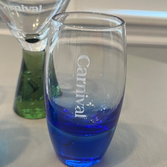 5 Carnival Cruise Line Souvenir Shot Glasses Clear Blue Green Turquoise - Picture 2 of 13